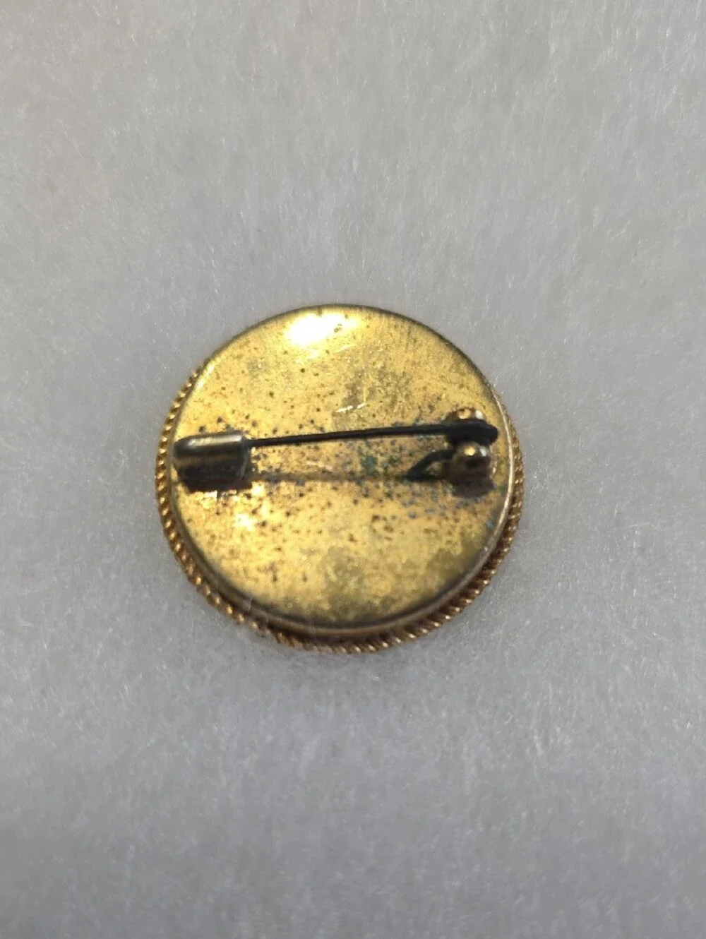 Gold-Tone Micro Mosaic Floral Round Pin in Green and Multicolor